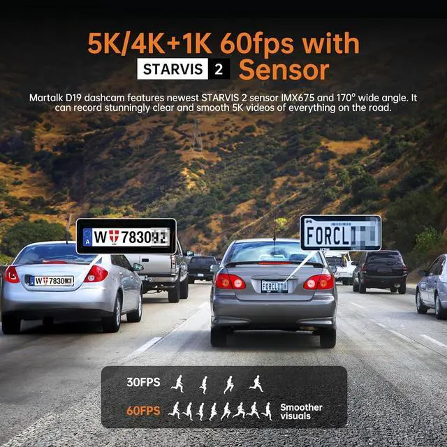 Alt view image 2 of 7 - 5K Mirror Dash Cam with 60fps WDR Backup Camera,12" Rear View Mirror Camera for Car & Trucks, Front and Rear Dual Dash Camera 4K 2160P, Night Vision, Parking Assist, Included 64GB Card & GPS