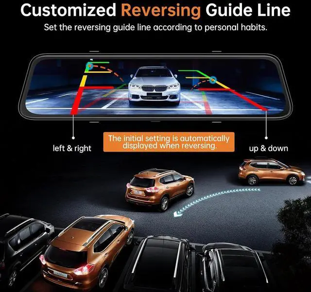 Alt view image 5 of 7 - 5K Mirror Dash Cam with 60fps WDR Backup Camera,12" Rear View Mirror Camera for Car & Trucks, Front and Rear Dual Dash Camera 4K 2160P, Night Vision, Parking Assist, Included 64GB Card & GPS