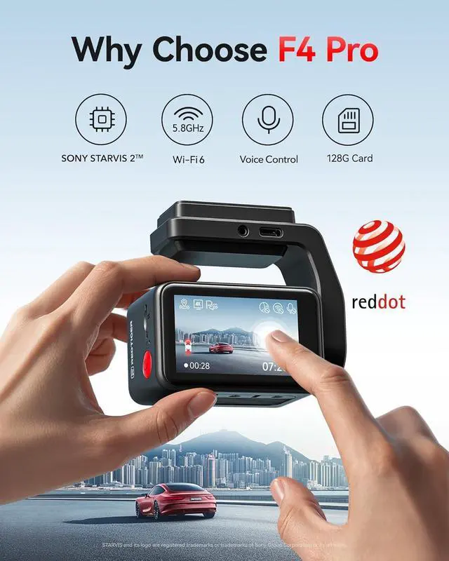 Alt view image 2 of 6 - REDTIGER F4 Pro 4K Dash Cam Front and Rear, STARVIS 2 Sensor, 128GB Card Included, Built-in 5.8GHz WiFi6, 2.2inch Touch Screen Dash Camera for Cars, Voice Control, 24H Parking Mode