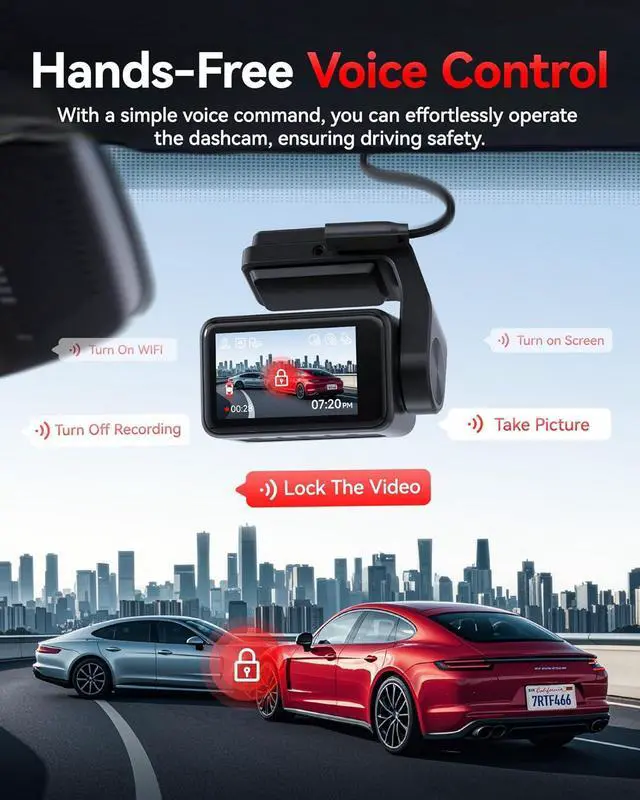 Alt view image 4 of 6 - REDTIGER F4 Pro 4K Dash Cam Front and Rear, STARVIS 2 Sensor, 128GB Card Included, Built-in 5.8GHz WiFi6, 2.2inch Touch Screen Dash Camera for Cars, Voice Control, 24H Parking Mode