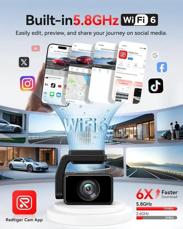 Alt view image 5 of 6 - REDTIGER F4 Pro 4K Dash Cam Front and Rear, STARVIS 2 Sensor, 128GB Card Included, Built-in 5.8GHz WiFi6, 2.2inch Touch Screen Dash Camera for Cars, Voice Control, 24H Parking Mode
