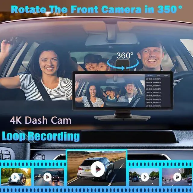 Alt view image 2 of 7 - Wireless Carplay Screen for Car 10.26" 4K 360 Rotation Dash Cam Carplay&Android Auto Car Stereo 1080p Backup Camera GPS Navigation/Mirror Link/Voice Control/Siri/FM Satellite Radio Receiver