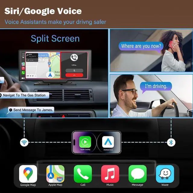 Alt view image 4 of 7 - Wireless Carplay Screen for Car 10.26" 4K 360 Rotation Dash Cam Carplay&Android Auto Car Stereo 1080p Backup Camera GPS Navigation/Mirror Link/Voice Control/Siri/FM Satellite Radio Receiver