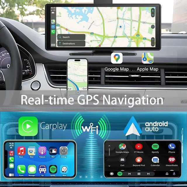 Alt view image 3 of 7 - Wireless Carplay Screen for Car 10.26" 4K 360 Rotation Dash Cam Carplay&Android Auto Car Stereo 1080p Backup Camera GPS Navigation/Mirror Link/Voice Control/Siri/FM Satellite Radio Receiver