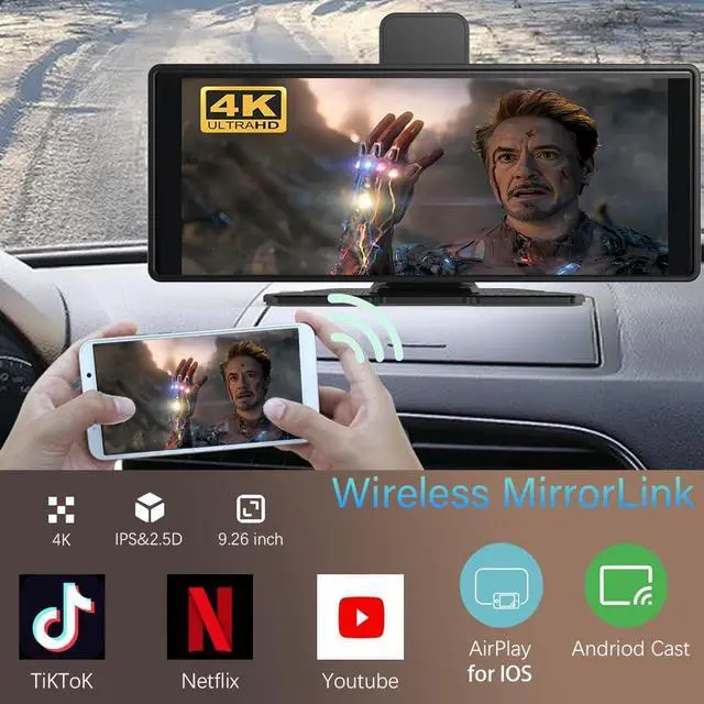 Alt view image 5 of 7 - Wireless Carplay Screen for Car 10.26" 4K 360 Rotation Dash Cam Carplay&Android Auto Car Stereo 1080p Backup Camera GPS Navigation/Mirror Link/Voice Control/Siri/FM Satellite Radio Receiver