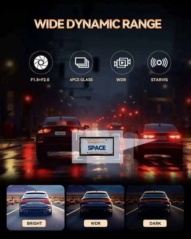 Alt view image 4 of 7 - SPADE Dash Cam Front and Rear, Built-in WiFi 4K+1080P Dash Camera for Cars, Mini Car Camera with Voice Control, Night Vision Car Video Driving Camera Recorder 24H Parking Monitor, G-Sensor