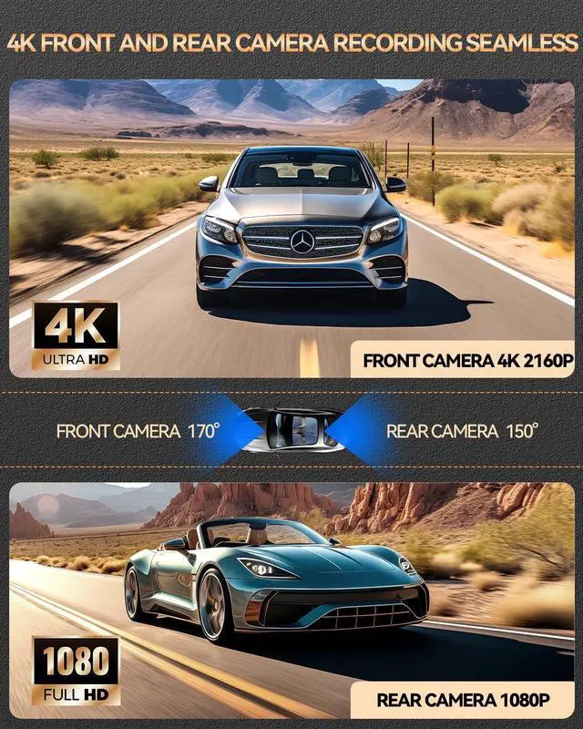 Alt view image 3 of 7 - SPADE Dash Cam Front and Rear, Built-in WiFi 4K+1080P Dash Camera for Cars, Mini Car Camera with Voice Control, Night Vision Car Video Driving Camera Recorder 24H Parking Monitor, G-Sensor