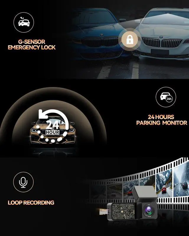 Alt view image 6 of 7 - SPADE Dash Cam Front and Rear, Built-in WiFi 4K+1080P Dash Camera for Cars, Mini Car Camera with Voice Control, Night Vision Car Video Driving Camera Recorder 24H Parking Monitor, G-Sensor