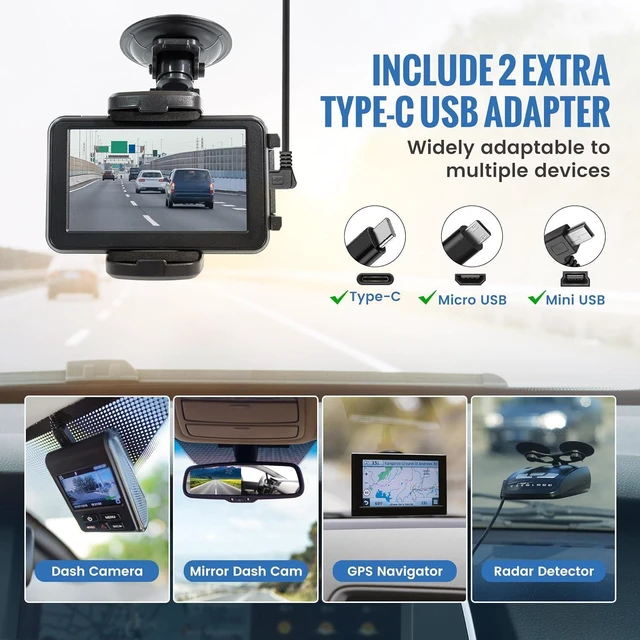 Alt view image 2 of 7 - EWAY 3-in-1 Micro USB & Mini USB Type-C Dash Cam Hardwire Kit Car Charging Power Cable 12V-24V to 5V w/Low Voltage Protection 13ft Dash Camera Charger Power Supply Cord for Dashcam GPS Radar Detector
