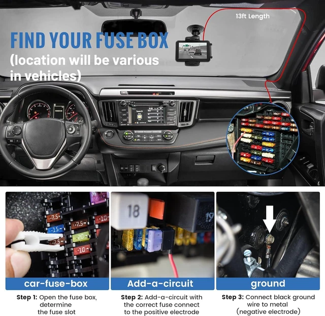 Alt view image 4 of 7 - EWAY 3-in-1 Micro USB & Mini USB Type-C Dash Cam Hardwire Kit Car Charging Power Cable 12V-24V to 5V w/Low Voltage Protection 13ft Dash Camera Charger Power Supply Cord for Dashcam GPS Radar Detector