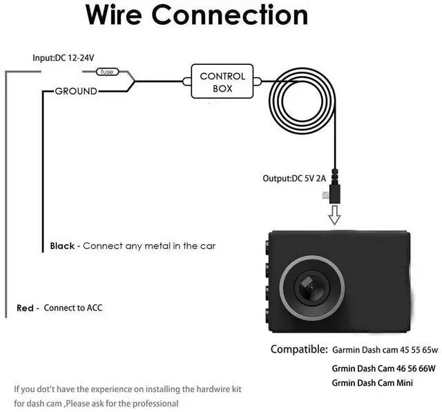 Alt view image 2 of 5 - Dash Cam Hardwire, Compatible with Garmin Dash Cam  45 55 65W 46 56 66W and Dash Cam Mini Power Cable 010-12530-0
