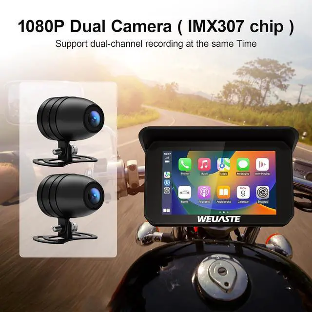 Alt view image 3 of 7 - Portable Motorcycle Dash Cam, Motorcycle TPMS, Wireless Apple Carplay & Android Auto GPS Navigation for Motorbike, 5" IPS Moto Carplay Waterproof Touchscreen, G-Sensor, Bluetooth, 128G SD Card