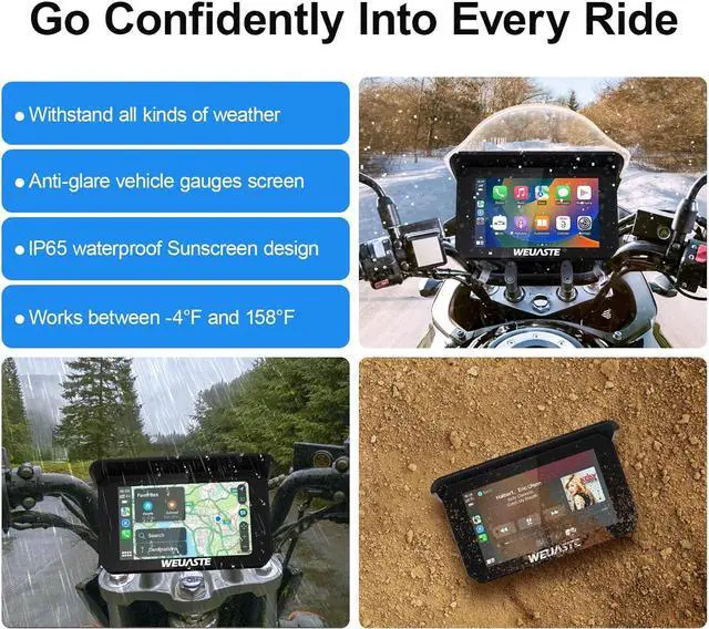 Alt view image 5 of 7 - Portable Motorcycle Dash Cam, Motorcycle TPMS, Wireless Apple Carplay & Android Auto GPS Navigation for Motorbike, 5" IPS Moto Carplay Waterproof Touchscreen, G-Sensor, Bluetooth, 128G SD Card