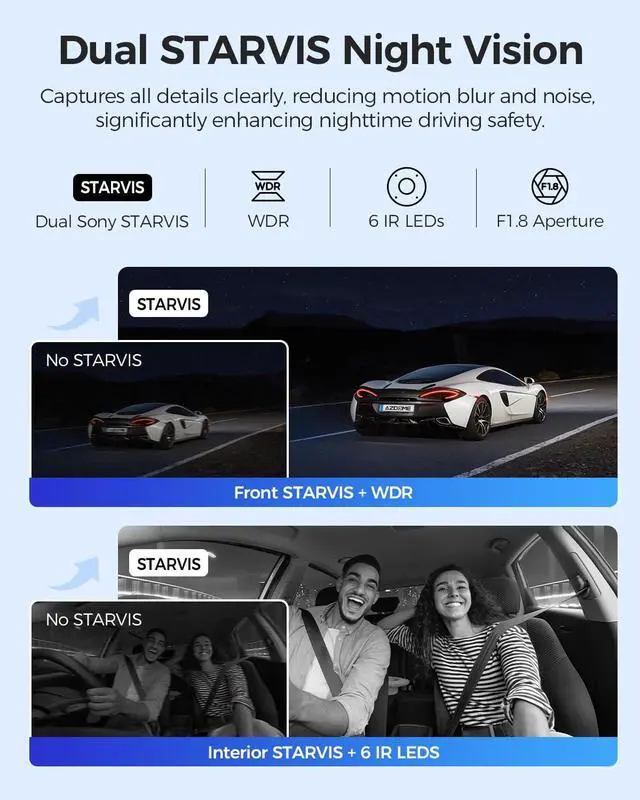 Alt view image 3 of 7 - AZDOME M550 Max 4K 3 Channel Dash Cam, Dual STARVIS Sensors, 4K+2.5K+1080P Front and Rear Inside Triple Car Camera, Built-in WiFi GPS, 64GB Card Included, IR Night Vision, WDR, 24H Parking Mode