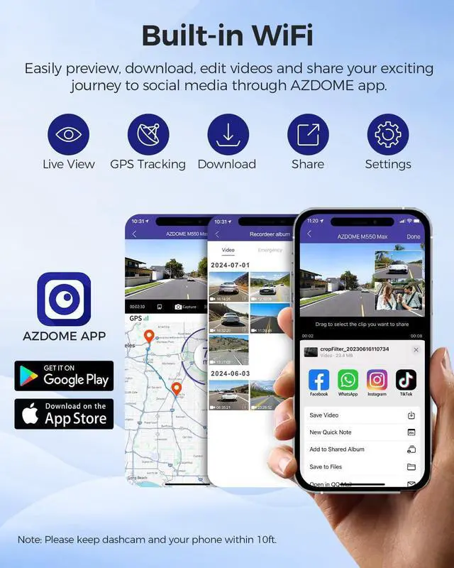 Alt view image 5 of 7 - AZDOME M550 Max 4K 3 Channel Dash Cam, Dual STARVIS Sensors, 4K+2.5K+1080P Front and Rear Inside Triple Car Camera, Built-in WiFi GPS, 64GB Card Included, IR Night Vision, WDR, 24H Parking Mode