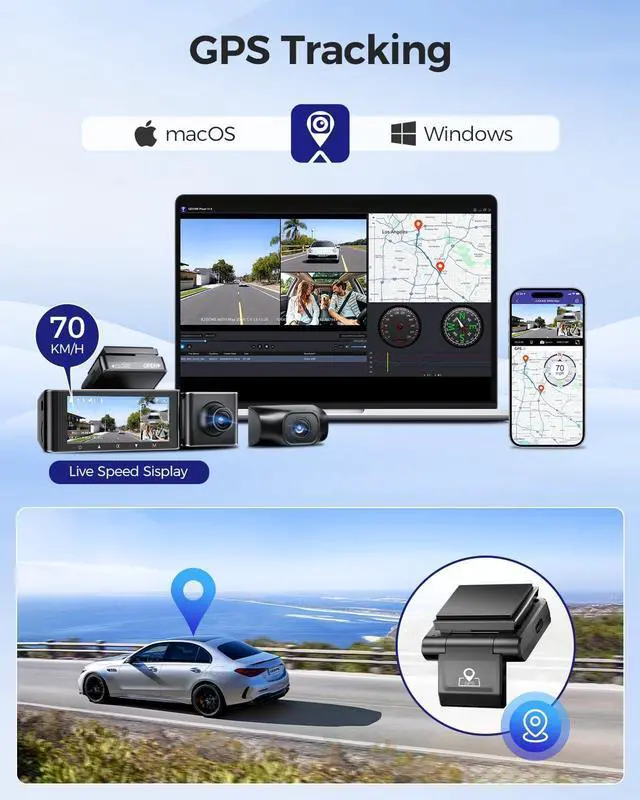 Alt view image 6 of 7 - AZDOME M550 Max 4K 3 Channel Dash Cam, Dual STARVIS Sensors, 4K+2.5K+1080P Front and Rear Inside Triple Car Camera, Built-in WiFi GPS, 64GB Card Included, IR Night Vision, WDR, 24H Parking Mode