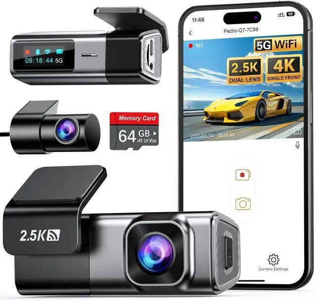 Main image of Navycrest 5G WiFi, Dash Cam Front and Rear 2.5K+1080P, Single Channel 4K-2160P, Free 64GB Card, Dash Camera for Cars, Car Camera, Dashcams for Cars Front and Rear, Gravity Sensor, 24H Parking Mode