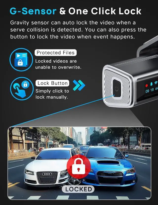 Alt view image 4 of 7 - Navycrest 5G WiFi, Dash Cam Front and Rear 2.5K+1080P, Single Channel 4K-2160P, Free 64GB Card, Dash Camera for Cars, Car Camera, Dashcams for Cars Front and Rear, Gravity Sensor, 24H Parking Mode