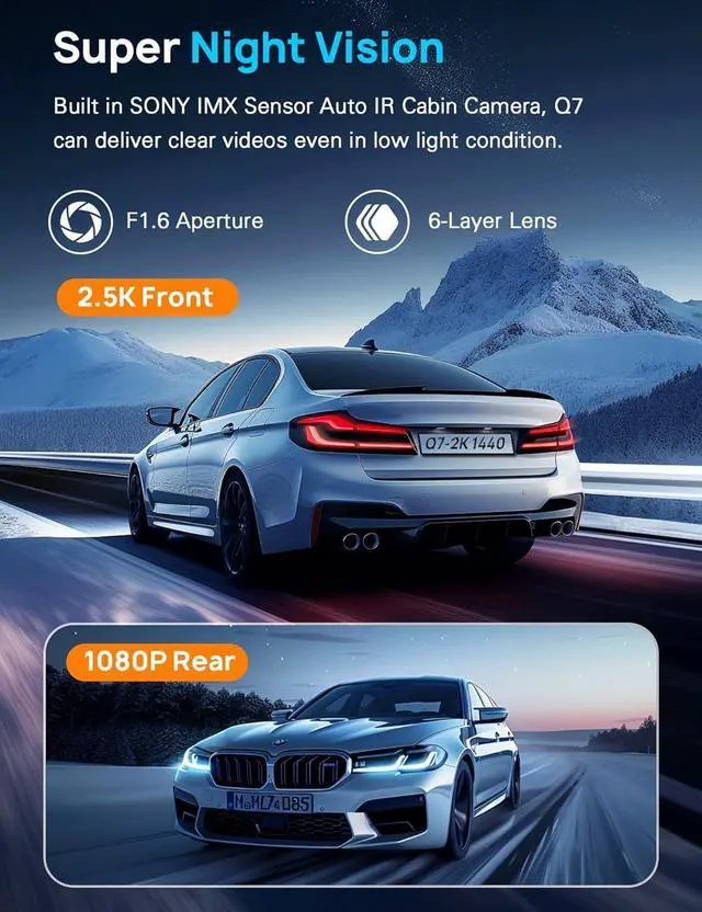 Alt view image 6 of 7 - Navycrest 5G WiFi, Dash Cam Front and Rear 2.5K+1080P, Single Channel 4K-2160P, Free 64GB Card, Dash Camera for Cars, Car Camera, Dashcams for Cars Front and Rear, Gravity Sensor, 24H Parking Mode