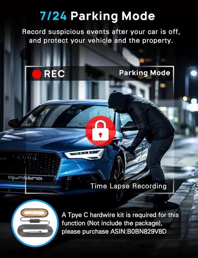Alt view image 7 of 7 - Navycrest 5G WiFi, Dash Cam Front and Rear 2.5K+1080P, Single Channel 4K-2160P, Free 64GB Card, Dash Camera for Cars, Car Camera, Dashcams for Cars Front and Rear, Gravity Sensor, 24H Parking Mode