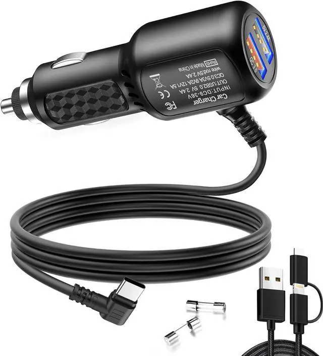 Main image of Dash Cam Charger USB C,Type C Dash Cam Power Cord,Dual USB Fast Charger, Compatible with REDTIGER F7N Series,Vantrue N4 and N2S Series,WOLFBOX Mirror cam,AZDOME,Pelsee and GPS Navigator(6.56FT)