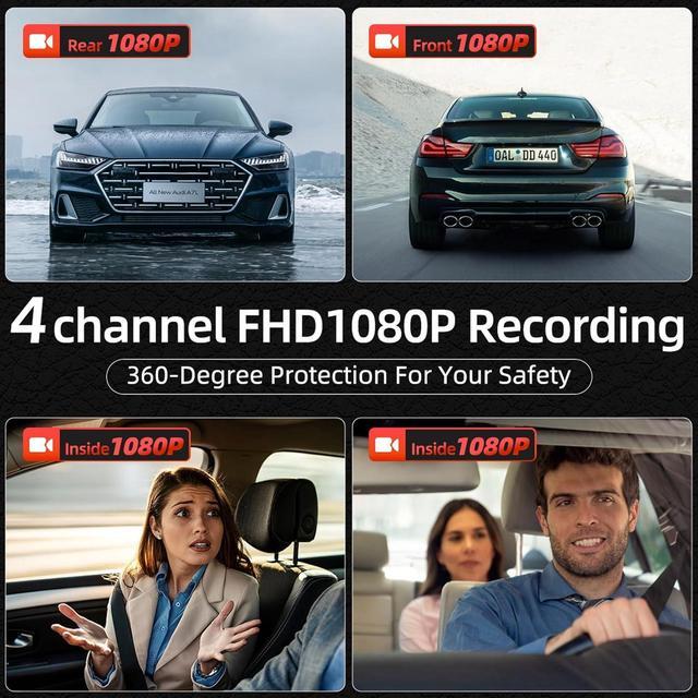 Alt view image 3 of 7 - 4 Channel Mirror Dash Cam, Dash Cam Front and Rear/Inside, 12 FHD 1080Px4 Rear View Mirror Camera, IR Night Vision for Left and Right Inside Car Camera, Built-in WiFi, GPS, Parking Monitor