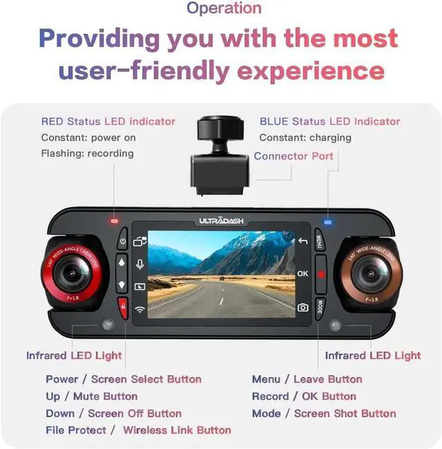 Alt view image 3 of 7 - UltraDash Z3+ Commercial Edition - Dual Lens Dash Cam for Rideshare Taxi Truck Ambulance Police Professional Drivers Wide Angle IR Lens Night Vision Infrared 2.7" LCD HDR Cabin Passenger
