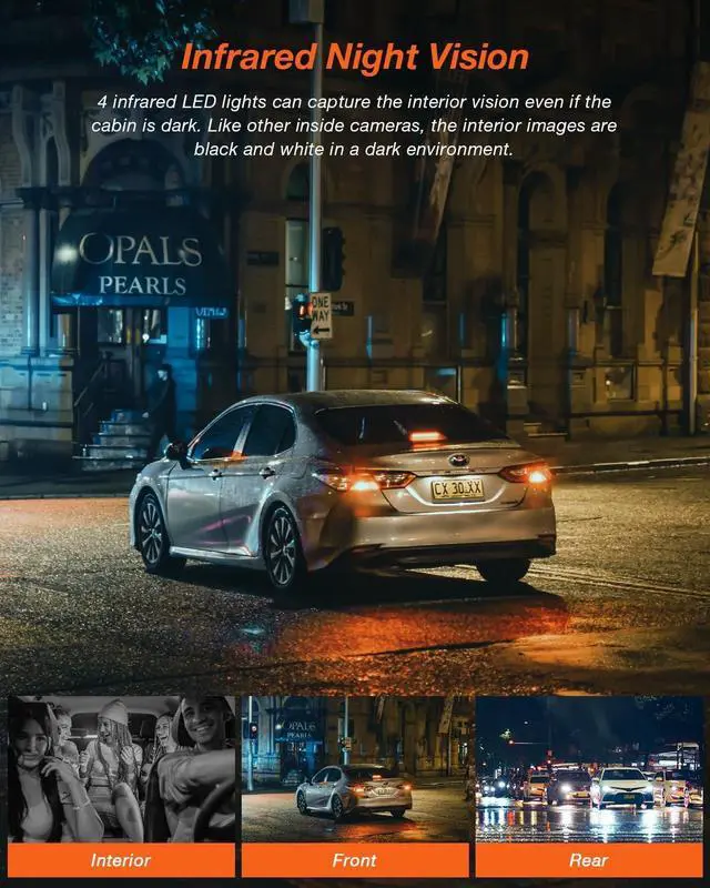 Alt view image 4 of 7 - iZEEKER 3 Channel Dash Cam Front and Rear Inside, 2K Single, 1080P Triple Dash Camera for Cars with MicroSD Card, Infrared Night Vision for Taxi Driver, Accident Record, Loop Recording, Parking Mode