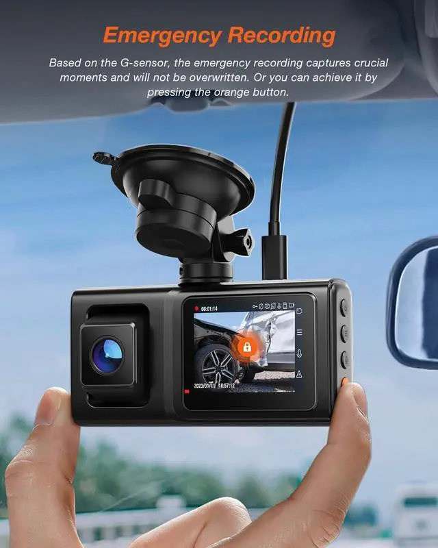 Alt view image 5 of 7 - iZEEKER 3 Channel Dash Cam Front and Rear Inside, 2K Single, 1080P Triple Dash Camera for Cars with MicroSD Card, Infrared Night Vision for Taxi Driver, Accident Record, Loop Recording, Parking Mode