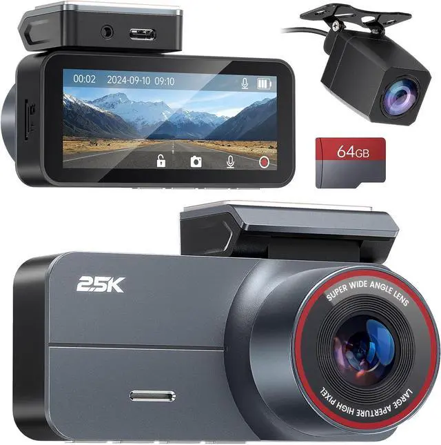 Main image of Dash Cam Front and Rear 2.5K QHD, 3.39" Dash Camera for Cars with 64GB Card, 160° and 160° Wide Angle, G-Sensor, 24H, Front Rear Car CameraSupport 256 GB Max