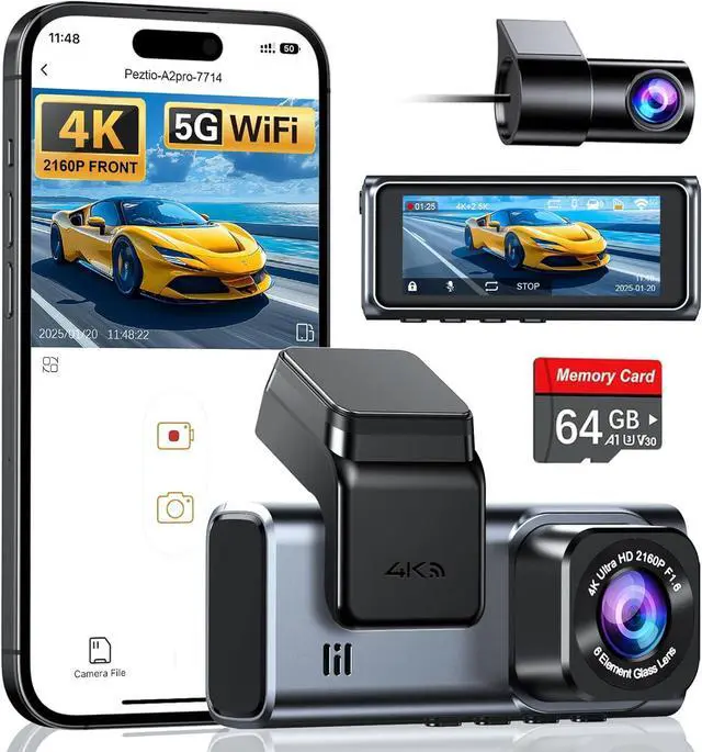 Main image of Navycrest 4K+2.5K WiFi Dash Cam Front and Rear, Built-in 5G WiFi, Free 64GB Card, Dash Camera for Cars, Dual Dashcam, G-Sensor, 24/7 Parking Mode, 3'' IPS Screen, Loop Recording, WDR Silver