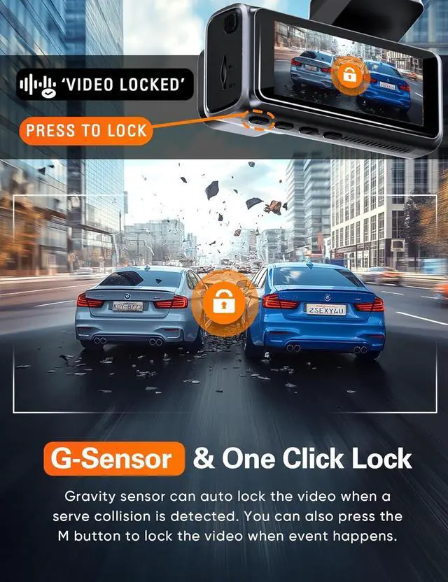 Alt view image 5 of 7 - Navycrest 4K+2.5K WiFi Dash Cam Front and Rear, Built-in 5G WiFi, Free 64GB Card, Dash Camera for Cars, Dual Dashcam, G-Sensor, 24/7 Parking Mode, 3'' IPS Screen, Loop Recording, WDR Silver