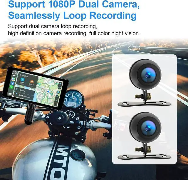 Alt view image 3 of 7 - Motorcycle Dash Cam, Motorcycle Carplay/Android Auto 5.5" Waterproof Touch Screen, Motorbike GPS Navigation System, Digital Display Wire Remote Control, Siri/Google Assistant, 128G SD Card
