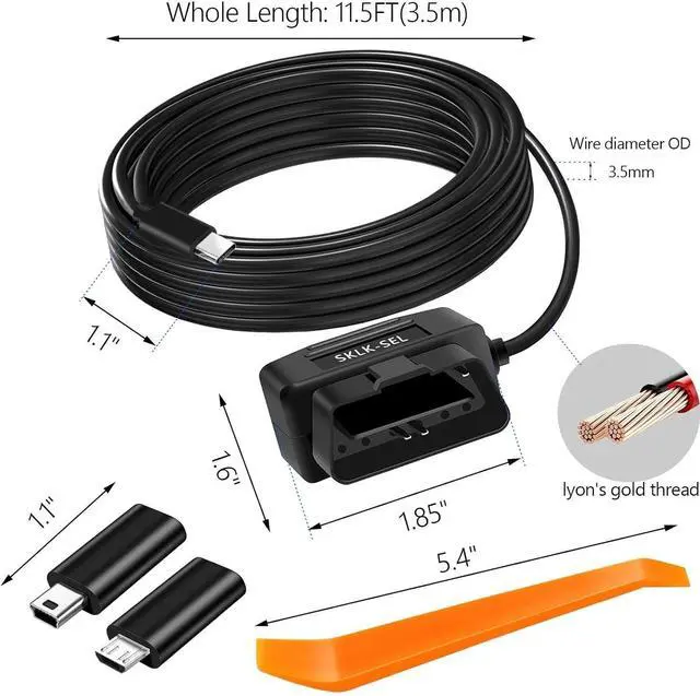 Alt view image 2 of 7 - OBD Power Cable Kit Dash Camera USB to Type C Hardwire Kit, OBD Power Cable for Dashcam 12-24V to 5V/3A with Low Voltage Protection 24h Parking Surveillance/Acc Mode for Dashcam, GPS or Radar
