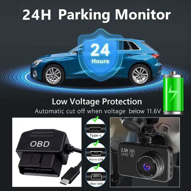 Alt view image 3 of 7 - OBD Power Cable Kit Dash Camera USB to Type C Hardwire Kit, OBD Power Cable for Dashcam 12-24V to 5V/3A with Low Voltage Protection 24h Parking Surveillance/Acc Mode for Dashcam, GPS or Radar