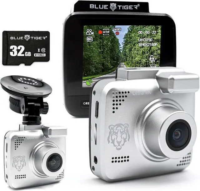 Main image of Blue Tiger Silver Series Dash Cam 4K Ultra HD Automatic Recording, Wide Dynamic Range Technology, 170 Wide Angle Lens, Advanced G Sensor for Collision Detection, Supports 128 GB Max, Night Vision