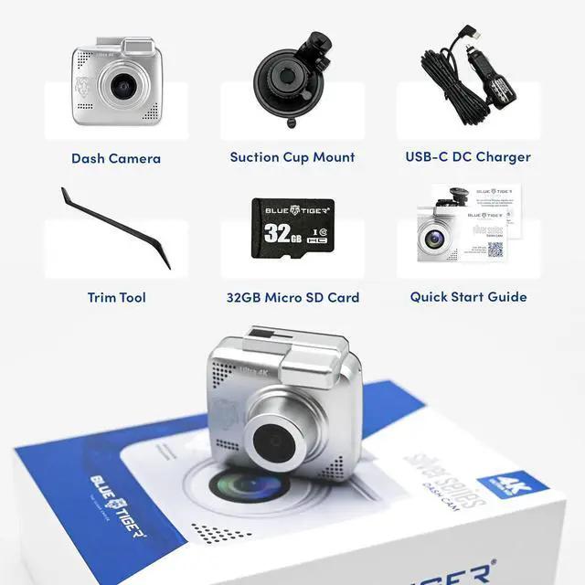 Alt view image 4 of 7 - Blue Tiger Silver Series Dash Cam 4K Ultra HD Automatic Recording, Wide Dynamic Range Technology, 170 Wide Angle Lens, Advanced G Sensor for Collision Detection, Supports 128 GB Max, Night Vision