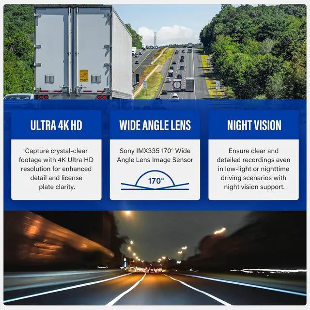 Alt view image 5 of 7 - Blue Tiger Silver Series Dash Cam 4K Ultra HD Automatic Recording, Wide Dynamic Range Technology, 170 Wide Angle Lens, Advanced G Sensor for Collision Detection, Supports 128 GB Max, Night Vision