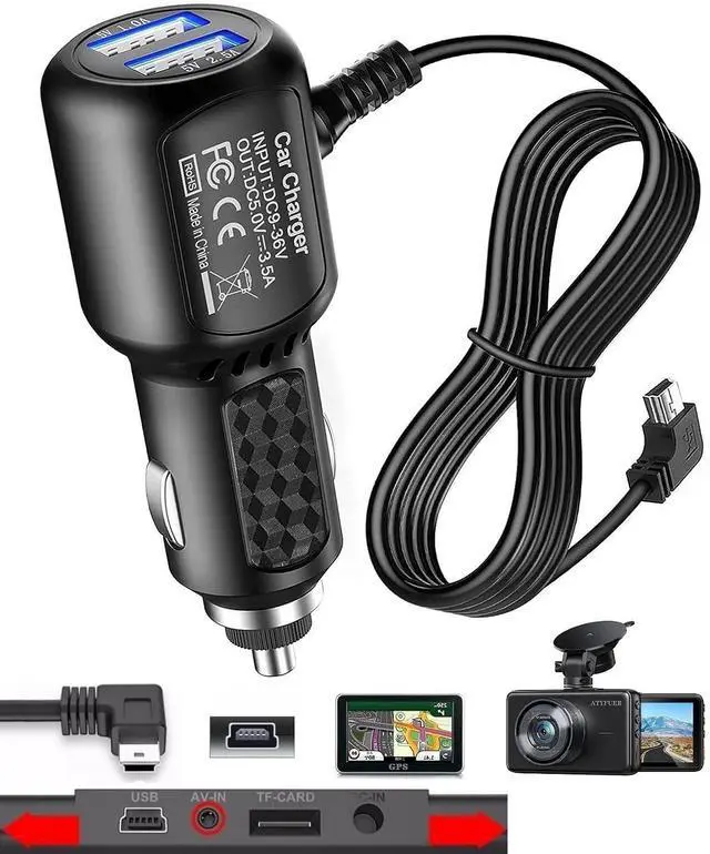 Alt view image 4 of 7 - Dash Cam Charger Cable GPS Navigator Power Cord for Dash Cam GPS MP3 Player GPS Navigator Charging for 12V Car and 24V Truck Car Power Adapter Cable...