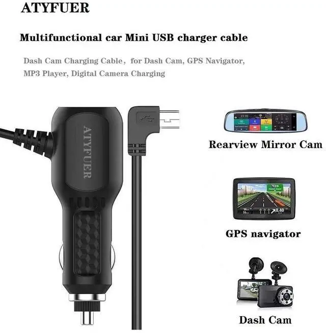 Alt view image 6 of 7 - Dash Cam Charger Cable GPS Navigator Power Cord for Dash Cam GPS MP3 Player GPS Navigator Charging for 12V Car and 24V Truck Car Power Adapter Cable...