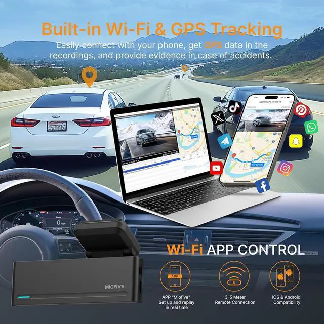 Alt view image 3 of 7 - Miofive Dash Cam Mini 2, 2K+1080P FHD, Built-in Wi-Fi GPS Smart Dash Camera for Cars, 125° Wide-Angle FOV, HDR, Night Vision, G-Sensor, iOS/Android App, Loop Recording, Parking Monitor, Time-Lapse