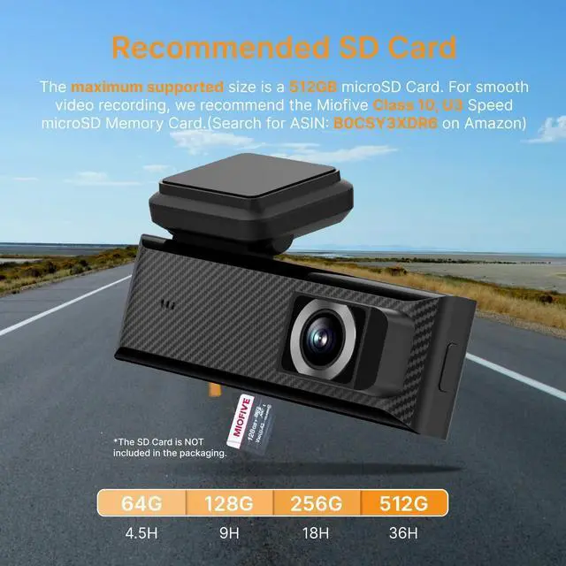 Alt view image 7 of 7 - Miofive Dash Cam Mini 2, 2K+1080P FHD, Built-in Wi-Fi GPS Smart Dash Camera for Cars, 125° Wide-Angle FOV, HDR, Night Vision, G-Sensor, iOS/Android App, Loop Recording, Parking Monitor, Time-Lapse