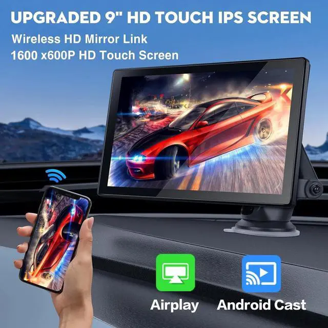 Alt view image 6 of 7 - 9" Portable Carplay Screen for Car, Wireless Apple Carplay & Android Auto Touch Screen with 4K Dash Cam & 1080P Backup Camer, Car Play with GPS Navigation,Voice Control,Mirror Link,Bluetooth