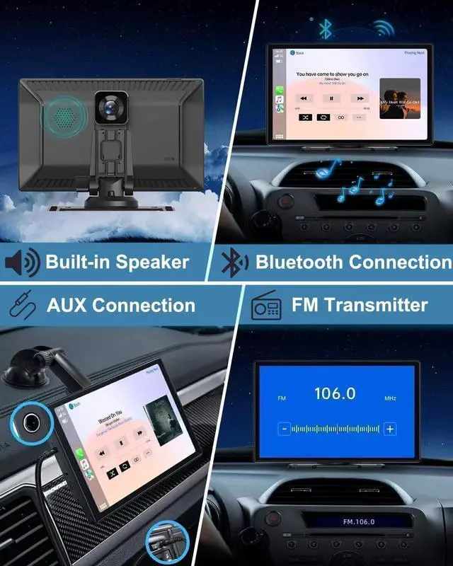 Alt view image 7 of 7 - 9" Portable Carplay Screen for Car, Wireless Apple Carplay & Android Auto Touch Screen with 4K Dash Cam & 1080P Backup Camer, Car Play with GPS Navigation,Voice Control,Mirror Link,Bluetooth
