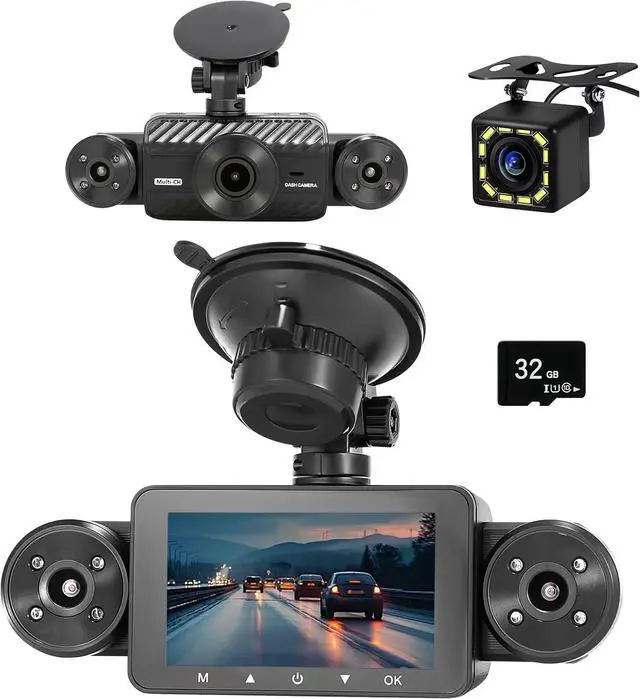 Main image of 4 Channel Dash Cam 360° View, Include Front & Rear Left Right Camera Support 4 Way Recording, 32GB Card, 3 IPS Screen/Night Vision/WDR/24H Parking/G-Sensor2G/4G/8G / 3 Split Screen