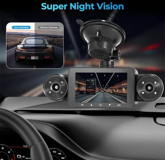 Alt view image 7 of 7 - 4 Channel Dash Cam 360° View, Include Front & Rear Left Right Camera Support 4 Way Recording, 32GB Card, 3 IPS Screen/Night Vision/WDR/24H Parking/G-Sensor2G/4G/8G / 3 Split Screen
