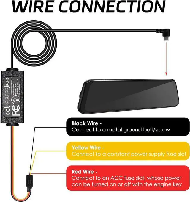 Alt view image 4 of 6 - Pelsee Dash Cam Hardwire Kit, Type-C Full Set Hard Wire Kit Fuse, 12V-24V to 5V Dash Camera Car Charger Cable Kit, Low Voltage Protection, LED Indicator, Double-4 Fuse Cable and Installation Tool