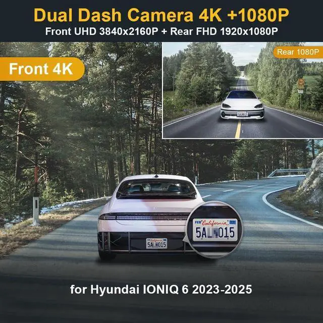 Alt view image 2 of 7 - Fitcamx Front 4K+Rear 1080P Dash Cam Adapts for Hyundai IONIQ 6 2023 2024 2025 Limited SEL (Has Auto-Dimming), OEM Style, Dual HD Video, WiFi & APP, Loop Recording, G-Sensor, Easy to Use, 128GB Card