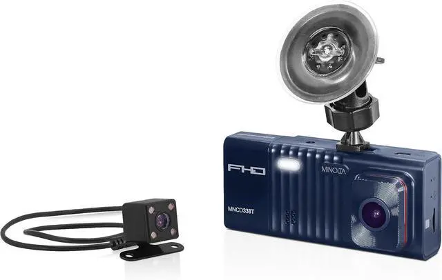 Main image of Minolta Dash Camera  3-Channel 1080P Car DVR with Rear & Interior Cam, Night Vision, 3.0 LCD Screen, G-Sensor, Loop Recording, Parking Monitor, Motion Detection, 32GB Card (Blue)