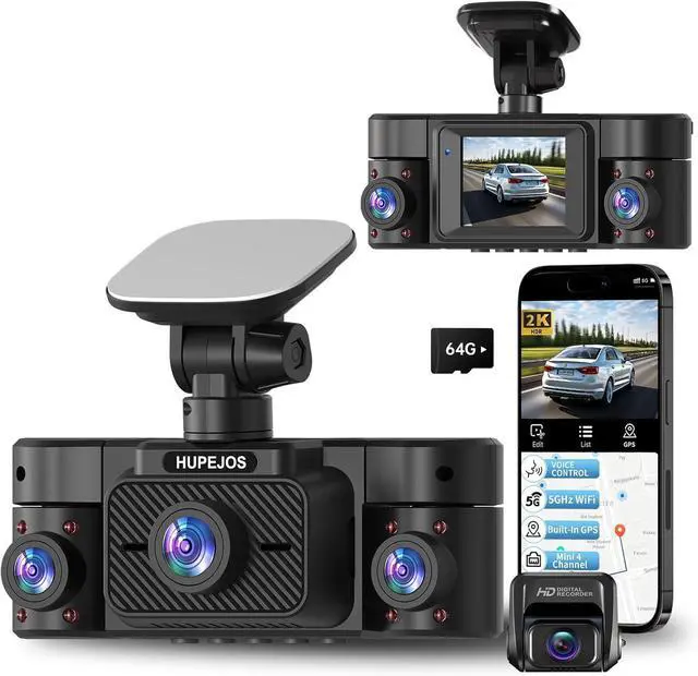 Main image of Dash Cam Front and Rear Inside, 360° Dash Camera for Cars 4 Channel 4K/2K FHD Mini Dashcam, Car Camera Built-in WiFi GPS, with 64GB Card, Voice Control, Night Vision WDR/HDR,24/7 Parking Mode V50-4CH